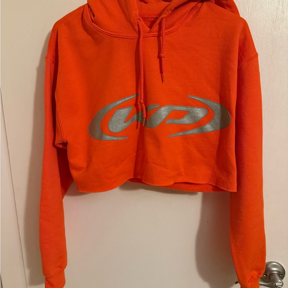 Katy Perry Orange Cropped Hoodie with Silver Logo
